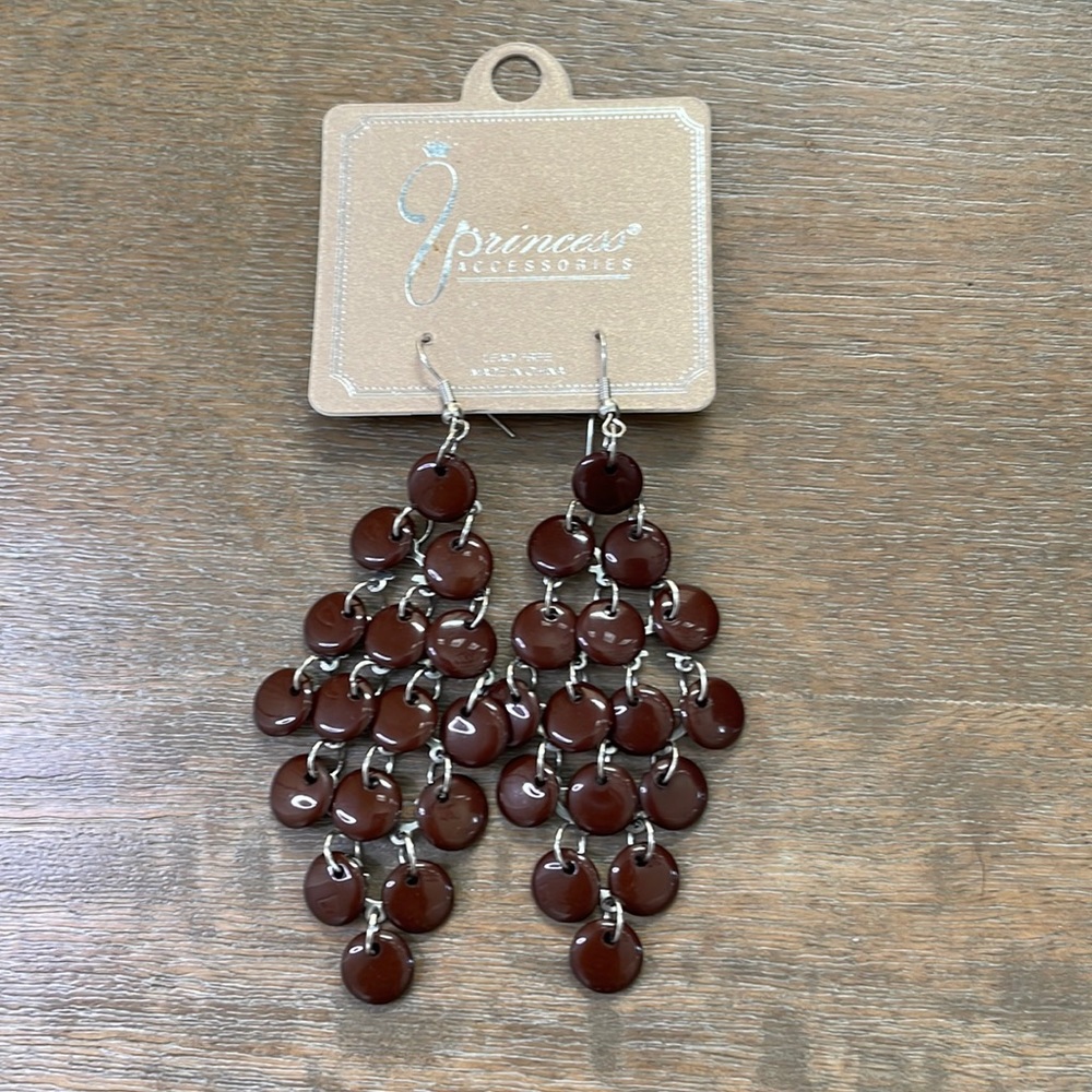 Princess Accessories Brown and Silver Dangle Chandelier Earrings